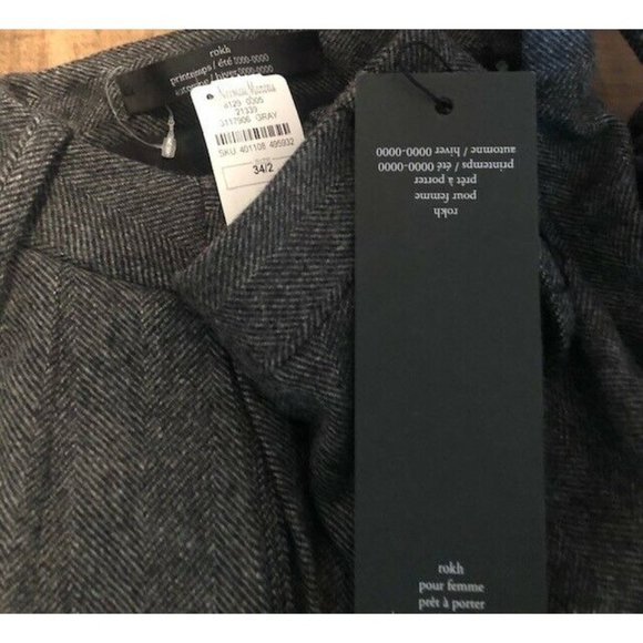 NWT $900 ROKH GRAY HERRINGBONE SIDE PLEAT WOOL BLEND MIDI SKIRT IT SZ 34 US SZ 2 - Picture 9 of 9